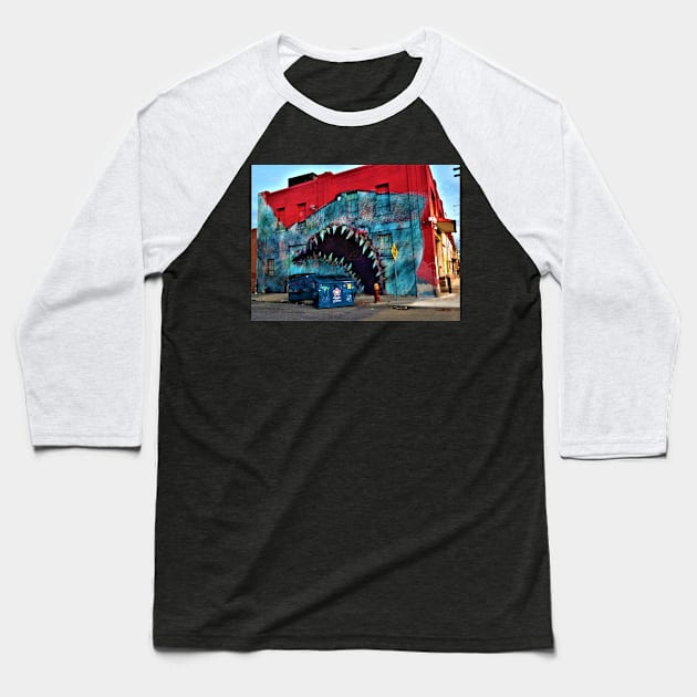 Shark Graffiti detroit Baseball T-Shirt by ThomasGallant